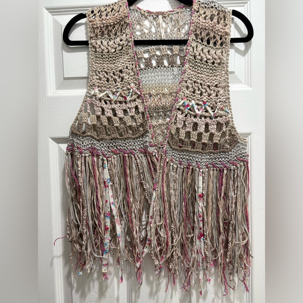 Free people bohemian-style crochet fringe vest
